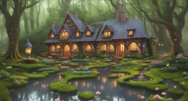 Immerse Yourself in the Whimsical Realm of a Fairy Tale Sparkling House Amidst a Magical Forest