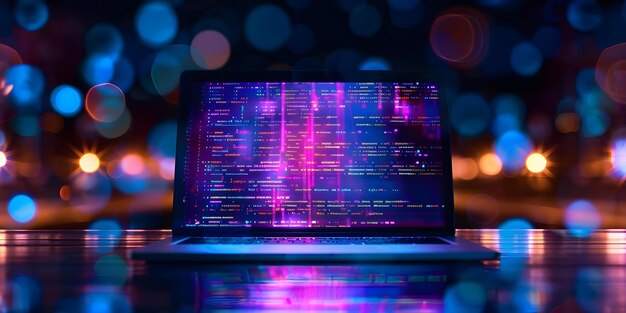 immersed in coding night transforms as screen illuminates with javascript magic concept coding night time screen illuminates javascript magic