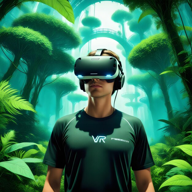 Immersed in Greenery Futuristic VR Exploration for a Young Guy