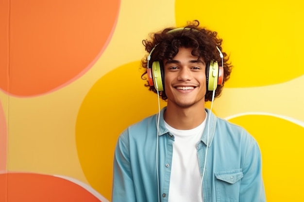 Immersed in Melodies Vibrant Indian Teenager Enjoying Music with Headphones