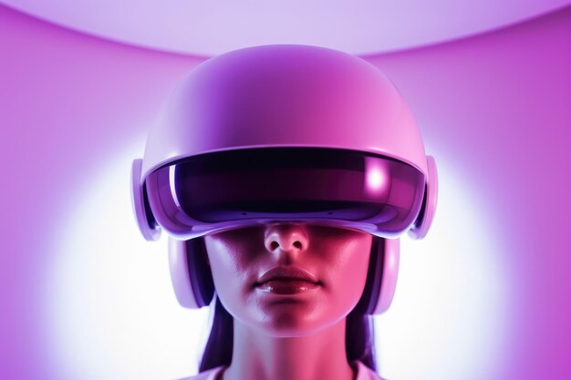 Immersed in a virtual world portrait of a woman wearing a vr headset