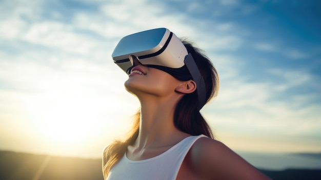 Immersed in a Virtual World Woman with VR Headset