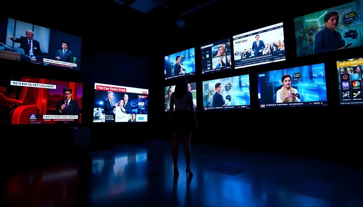 Foto immersieve digitale ervaring met meerdere schermen