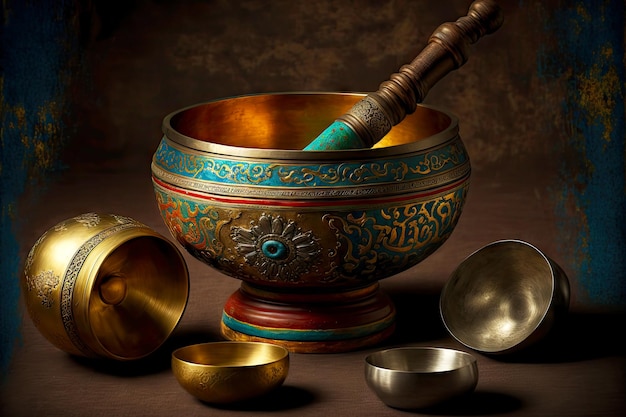 Immersion in person trance with help of vibrations of tibetan singing bowl