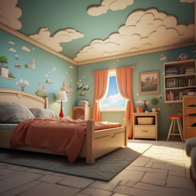 Immersive 3D Cartoon Bedroom Experience with Threejs