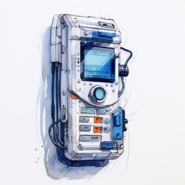 Immersive Digital Oasis A Blue Minimalist SciFi Cyberpunk Phone Concept With a White Background an