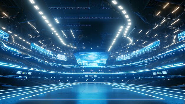 An immersive glimpse into the future of sports this stunning 3D render depicts a futuristic sports arena adorned with mesmerizing holographic displays A perfect blend of technology and ath