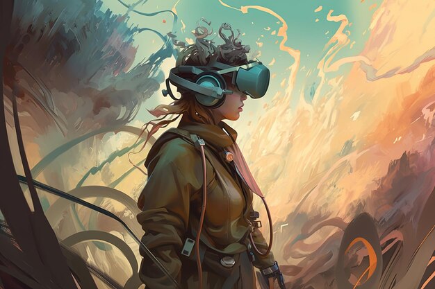 Immersive Illustration Step into the Future with Virtual Reality Glasses Generative AI