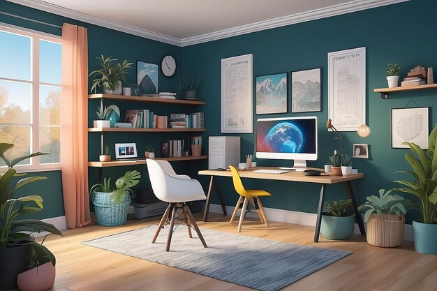 Foto immersive learning hub flat vector illustratie van home office met vr-tools en interactief onderwijs