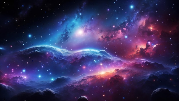 스터드스 (Stardust) 를 가진 우주 배경, 빛나는 별, 다채로운 우주, 성운, 은하계