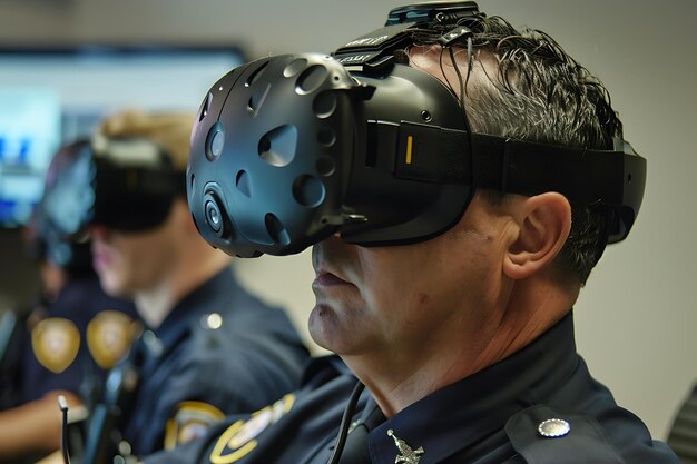 Foto immersive training officer bezig met virtual reality drill