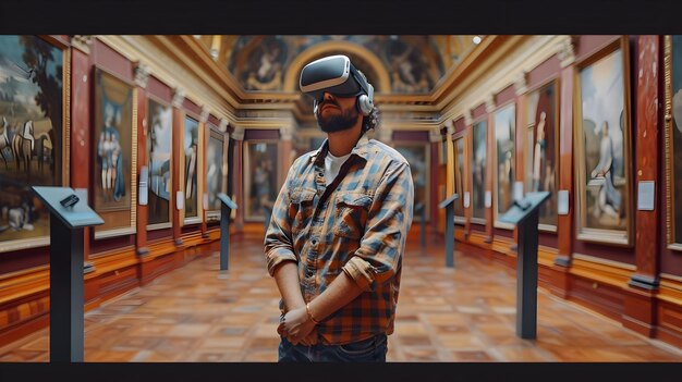 Foto immersive virtual museum tour l'impiegato esplora l'arte e la storia da casa per le vacanze culturali di brea