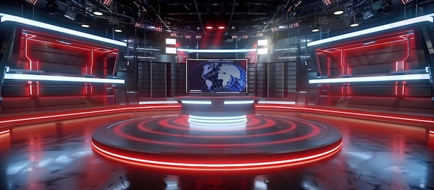 Иммерсивный виртуальный набор для телевизионного новостного шоу, обеспечивающий динамичную и увлекательную среду вещания