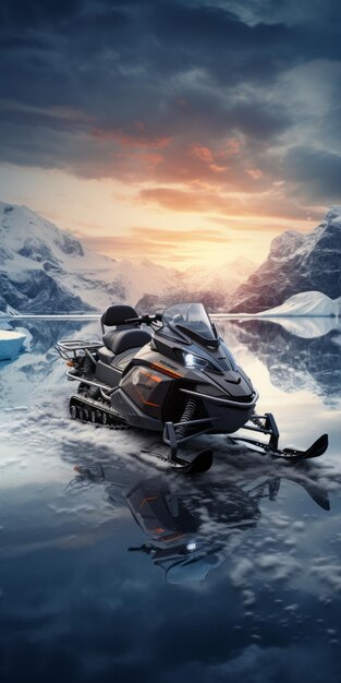 Immersive Winter Adventure Snowmobile On A Beautiful Lake