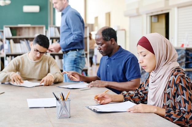 Immigrants doing language test