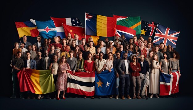 immigration international flags from every country with immigrants holding flags