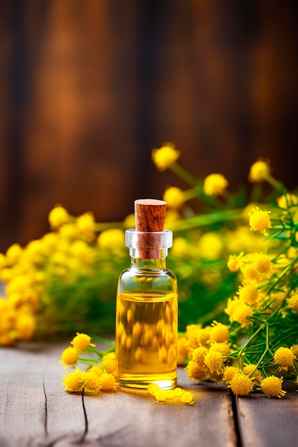 Immortelle essential oil in a bottle Generative AI Spa