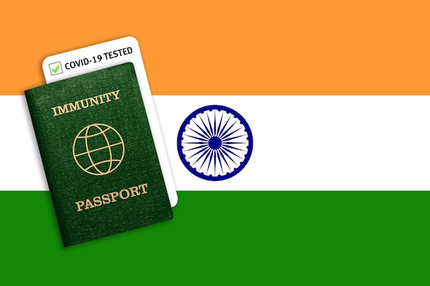 Immunity passport with covid test on the national flag of india