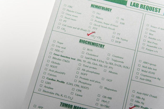 Immunology blood requisition for HIV in laboratory