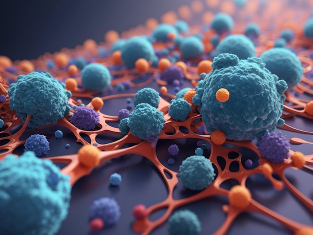 Immuunsysteem Harmonie 3D Illustratie van eiwitten met T-lymfocyten versie 0
