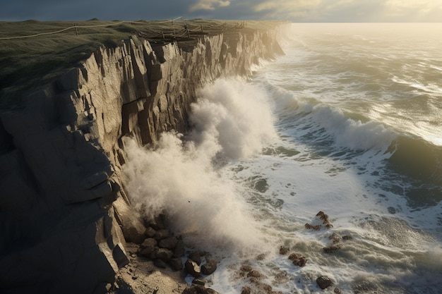 An impactful image of a coastal erosion due to Generative ai