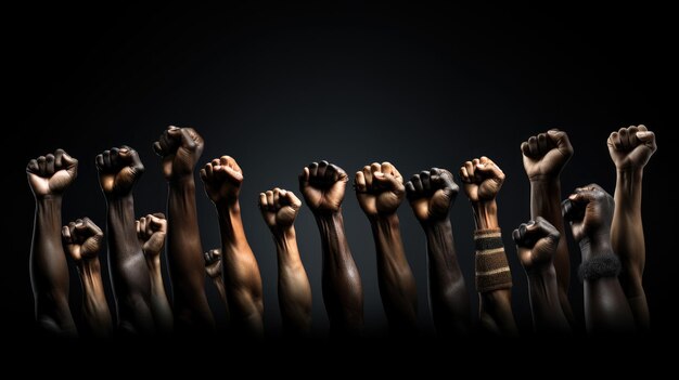 사진 흑인들의 삶을 상징하는 손을 들어 올린 닫힌 주먹을 가진 충격적인 이미지