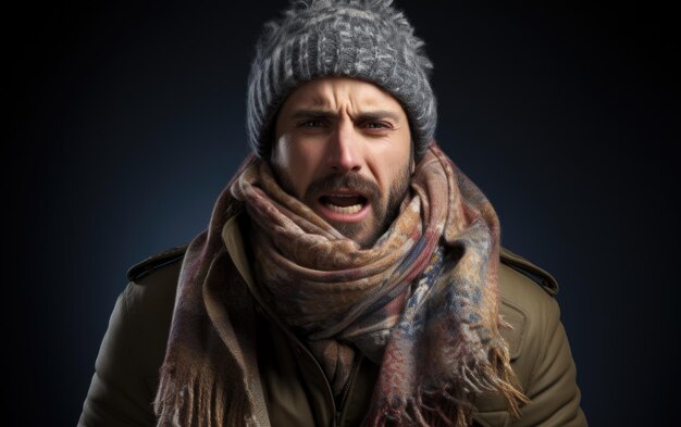 Impaired Health Portrait of a man sneezing in his fight against a cold