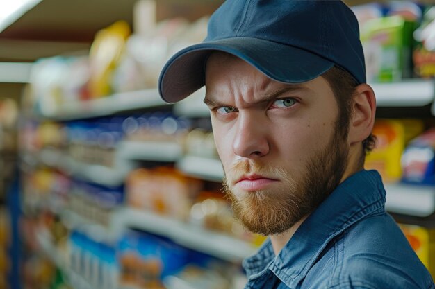 Photo impatient shop assistant reacting angrily