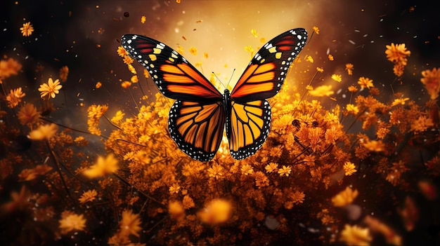 Impeccable rendering of a monarch butterfly in flight