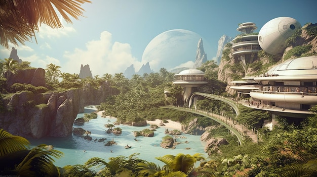 The imperial base Empire on a lush tropical planet with beaches and colorful surroundings served as inspiration for future home pictures GENERATE AI