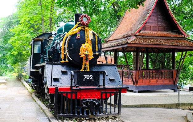 Imperial Japanese army train monument World war 2 at the Sai Yok Noi train station, Thailand