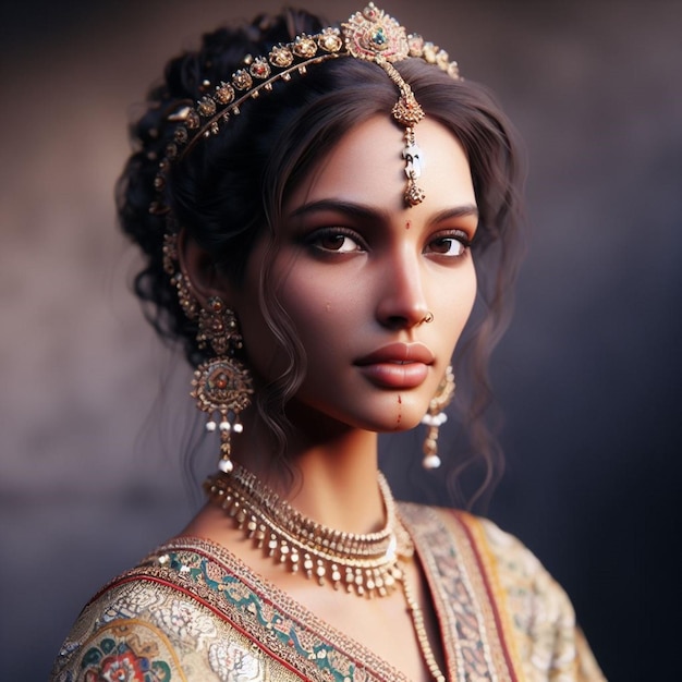 Фото Императорский фотореалистический портрет принцессы древней индии в 8k uhd