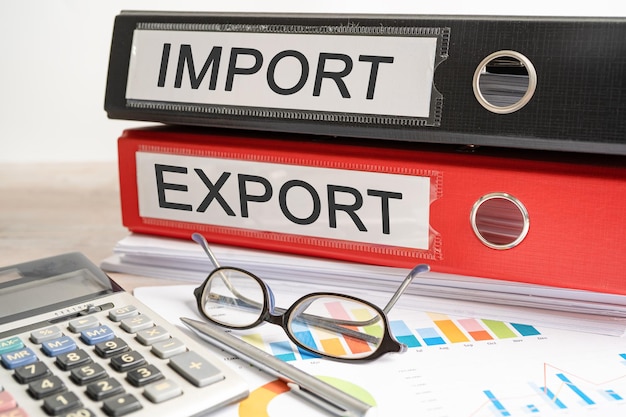 Import and Export Binder data finance report business with graph analysis in office