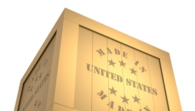 Photo import - export wooden crate. made in united states of america. 3d illustration