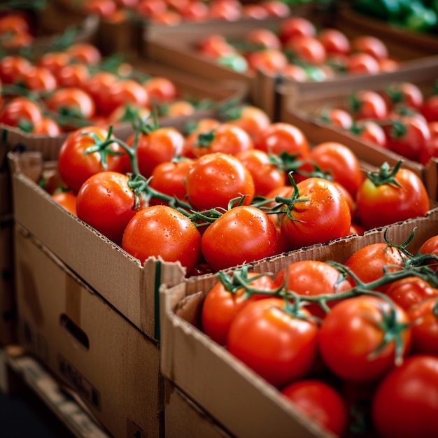 Импортная доставка томатов в коробках с урожаем красных помидоров для размера поста в социальных сетях