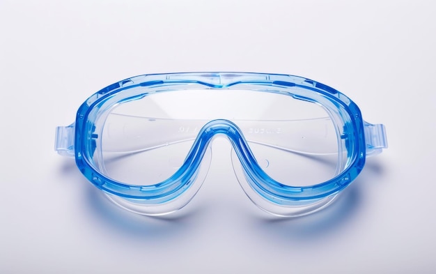 白い背景の実験室の安全眼鏡の重要性