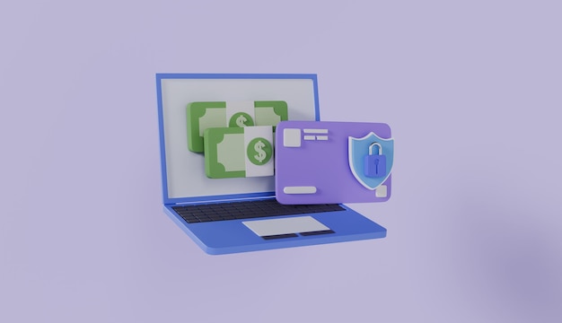 importance of security in online transactions with laptop banknotes shield and padlock