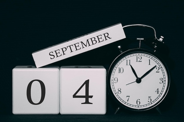 Important date and event on a black and white calendar Cube date and month day 4 September