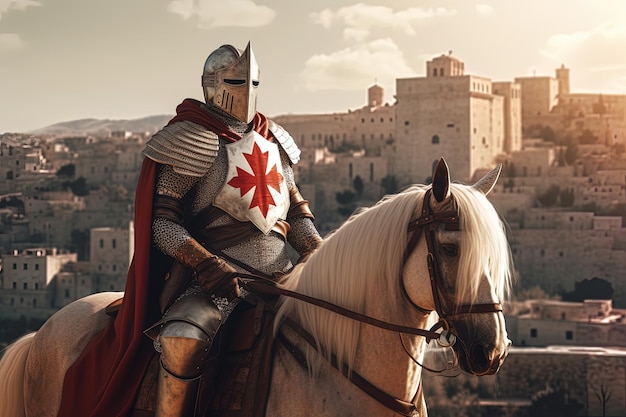 Imposante Tempeliersridder te paard in de Holy Land Generative AI