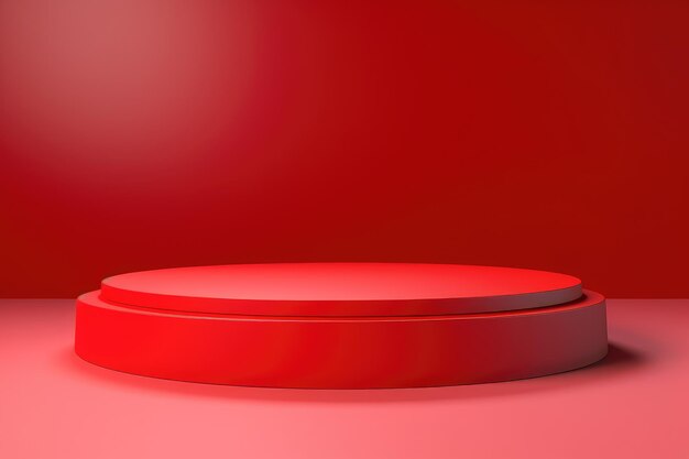 Imposing Round Podium A Captivating 3D Rendering on a Vibrant Red Background