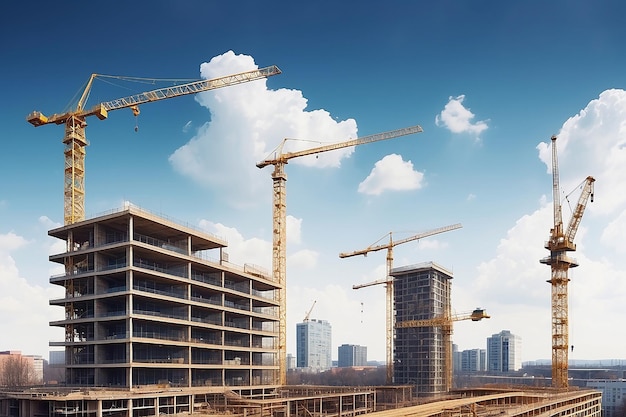 Impossible architectures digital manipulation of image of construction cranes against the sky Berlin Germany stock illustration