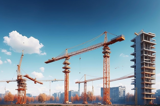 Impossible architectures digital manipulation of image of construction cranes against the sky Berlin Germany stock illustration