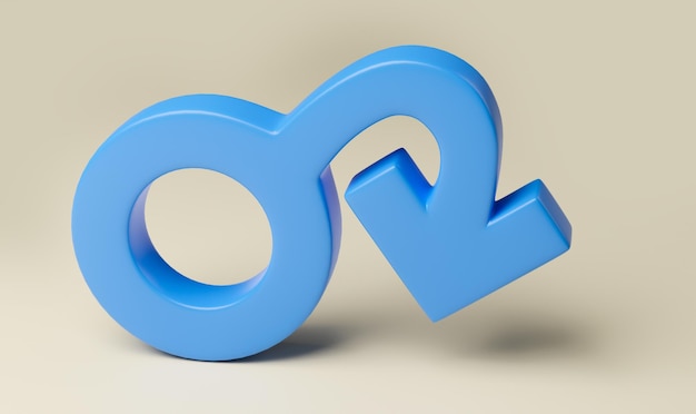 Impotence sex problem for men Male gender symbol with dangling arrow 3d render