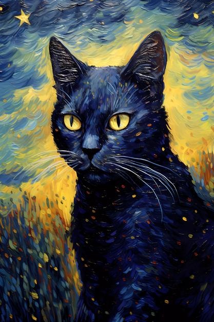 An impressionism painting of a black panther in van gogh style