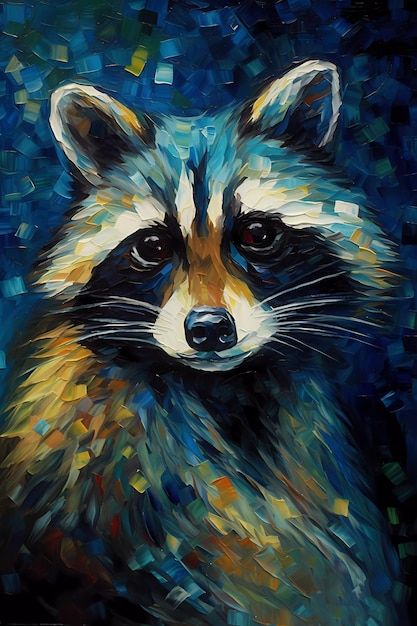 An impressionism painting of a racoon in van gogh style