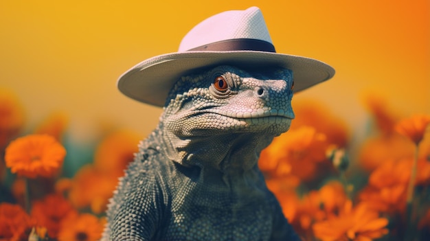 Impressionism Style Komodo Dragon In Cowboy Hat Bold Saturation Innovator