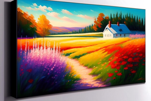 Impressionist flower field landscape oil painting spring colors