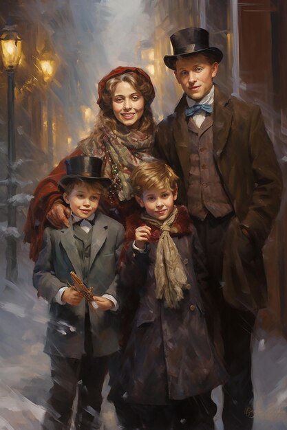 impressionist painting of an old fashioned family Christmas