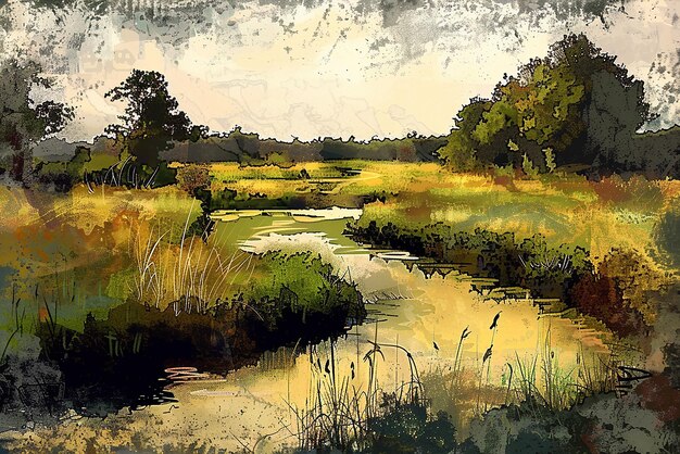 Impressionist River Landscape