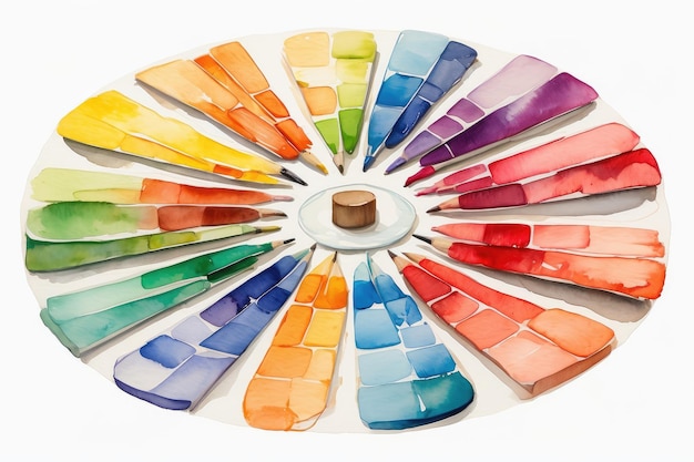 Foto stile impressionista ruota di colori artistica o paletta di colori disegnata con acquerelli isolati sul bianco